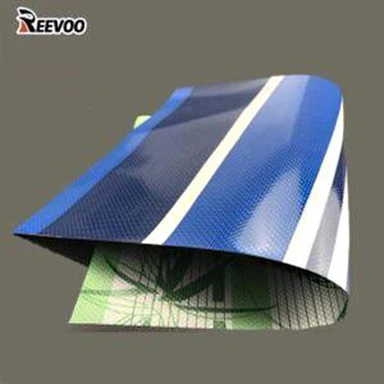 500D 18x17 0.40 Qalinligidagi suv oʻtkazmaydigan PVX koʻk chiziqli tarpaulin mato